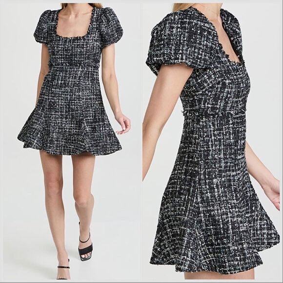 LIKELY Alessandra Dress Boucle Tweed puff sleeve Mini Dress - Picture 1 of 7